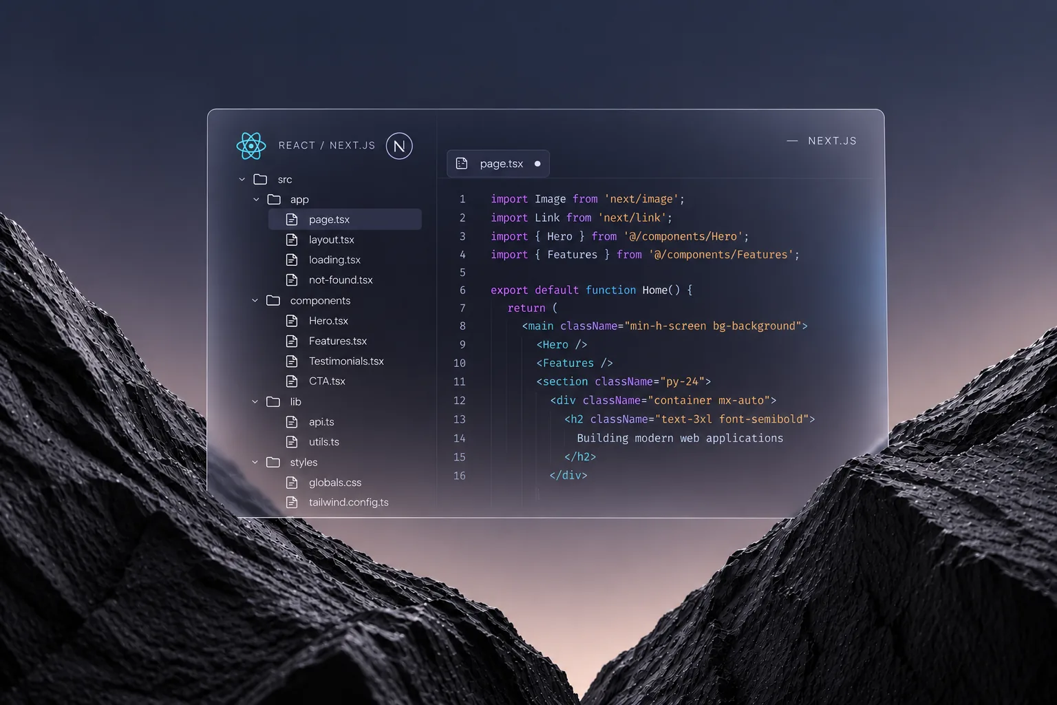 A React and Next.js project open in a code editor