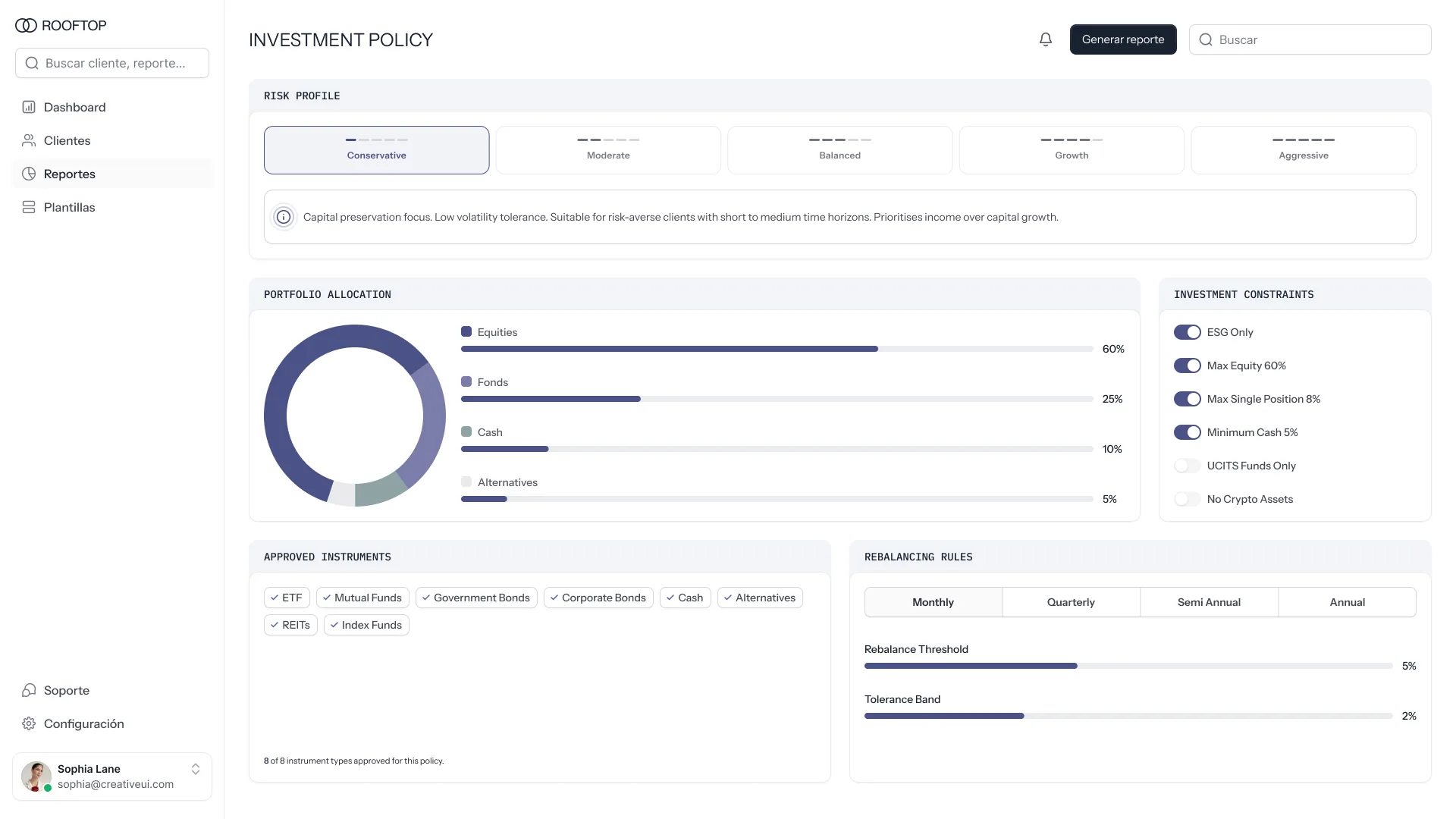 Investment policy engine